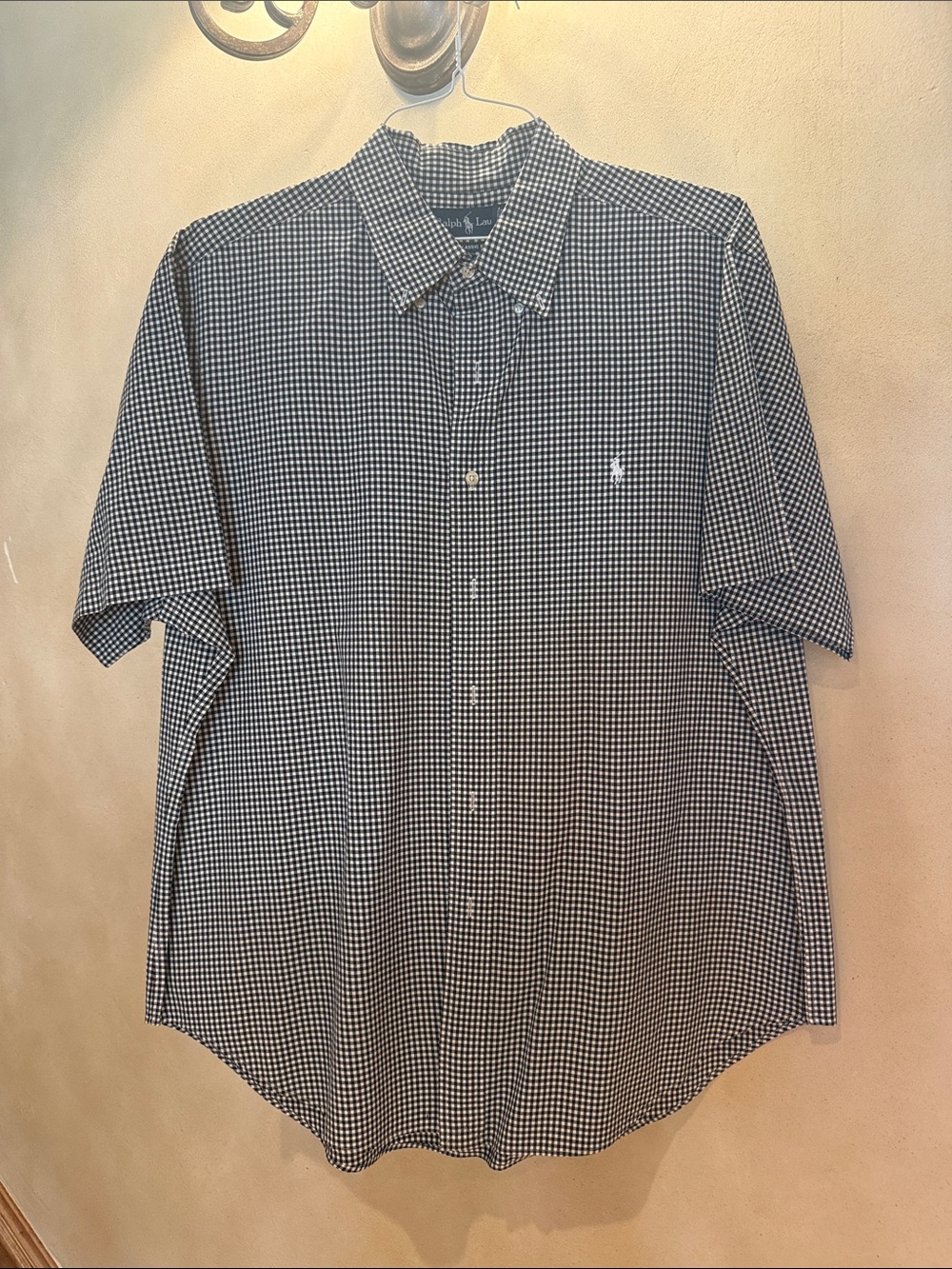 Ralph Lauren Black and White Gingham Short-Sleeve Button-Down Shirt